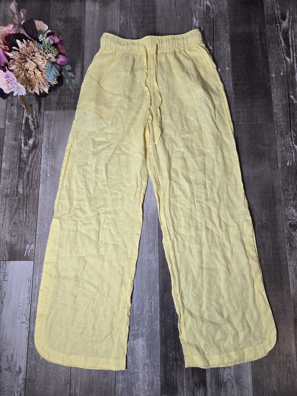 C&C California Yellow Linen‑Blend Wide‑Leg Pants – Women’s Small NWOT